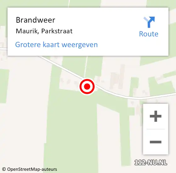 Locatie op kaart van de 112 melding: Brandweer Maurik, Parkstraat op 30 december 2016 13:56