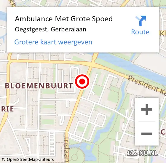 Locatie op kaart van de 112 melding: Ambulance Met Grote Spoed Naar Oegstgeest, Gerberalaan op 30 december 2016 13:56