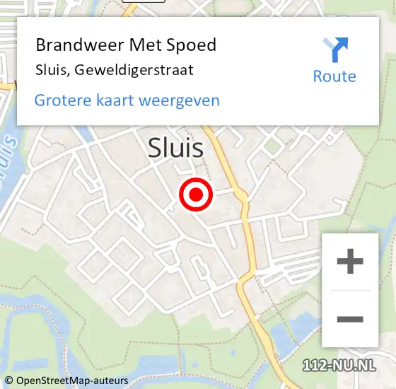 Locatie op kaart van de 112 melding: Brandweer Met Spoed Naar Sluis, Geweldigerstraat op 30 december 2016 14:42