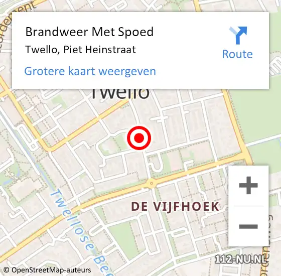 Locatie op kaart van de 112 melding: Brandweer Met Spoed Naar Twello, Piet Heinstraat op 30 december 2016 15:39