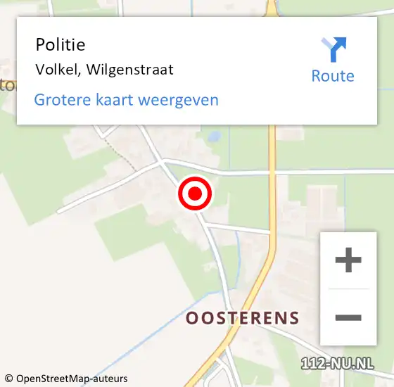 Locatie op kaart van de 112 melding: Politie Volkel, Wilgenstraat op 30 december 2016 16:03