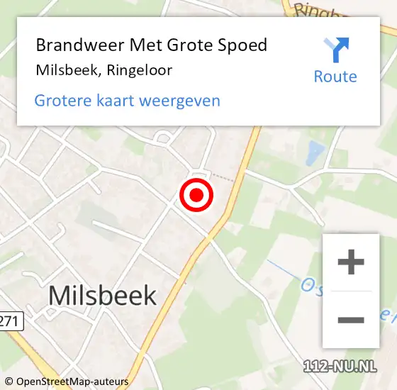 Locatie op kaart van de 112 melding: Brandweer Met Grote Spoed Naar Milsbeek, Ringeloor op 30 december 2016 18:13