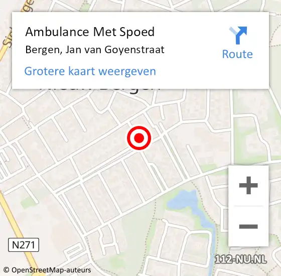 Locatie op kaart van de 112 melding: Ambulance Met Spoed Naar Bergen, Jan van Goyenstraat op 30 december 2016 18:27