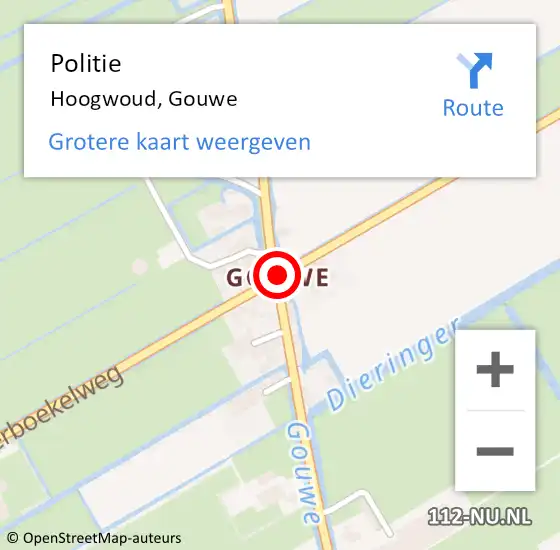 Locatie op kaart van de 112 melding: Politie Hoogwoud, Gouwe op 30 december 2016 20:04