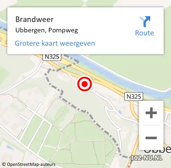 Locatie op kaart van de 112 melding: Brandweer Ubbergen, Pompweg op 30 december 2016 20:13