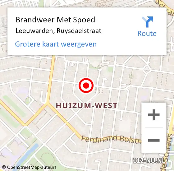 Locatie op kaart van de 112 melding: Brandweer Met Spoed Naar Leeuwarden, Ruysdaelstraat op 30 december 2016 20:55