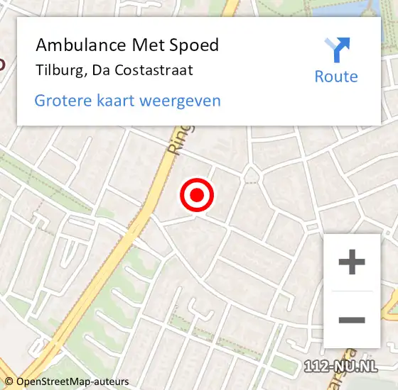 Locatie op kaart van de 112 melding: Ambulance Met Spoed Naar Tilburg, Da Costastraat op 30 december 2016 22:10