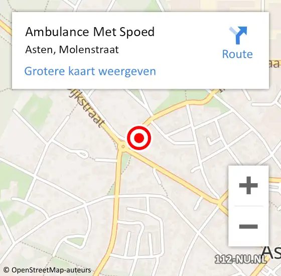 Locatie op kaart van de 112 melding: Ambulance Met Spoed Naar Asten, Molenstraat op 31 december 2016 01:14