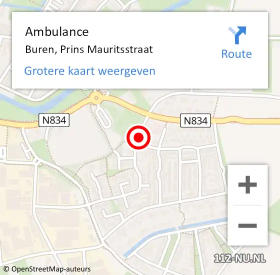 Locatie op kaart van de 112 melding: Ambulance Buren, Prins Mauritsstraat op 31 december 2016 03:51