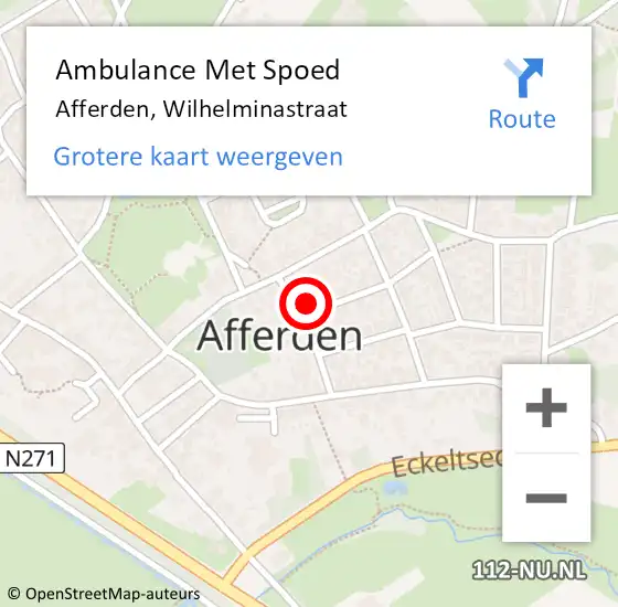 Locatie op kaart van de 112 melding: Ambulance Met Spoed Naar Afferden, Wilhelminastraat op 31 december 2016 04:13