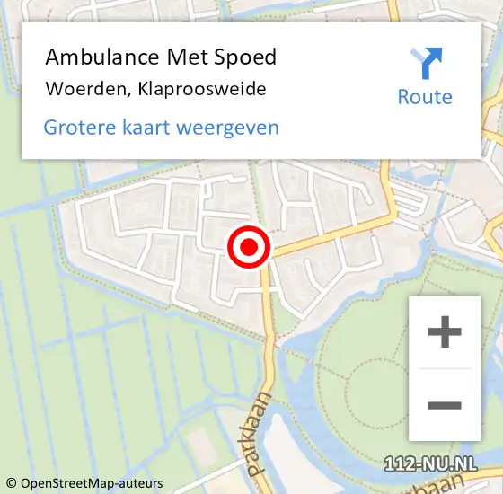 Locatie op kaart van de 112 melding: Ambulance Met Spoed Naar Woerden, Klaproosweide op 31 december 2016 07:53