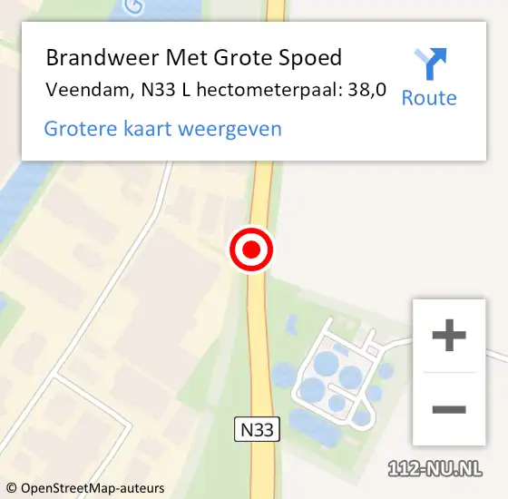 Locatie op kaart van de 112 melding: Brandweer Met Grote Spoed Naar Veendam, N33 L hectometerpaal: 36,0 op 31 december 2016 08:36