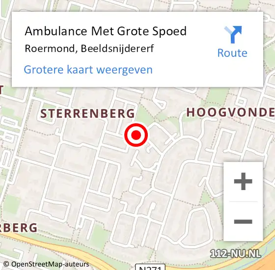 Locatie op kaart van de 112 melding: Ambulance Met Grote Spoed Naar Roermond, Beeldsnijdererf op 31 december 2016 09:09