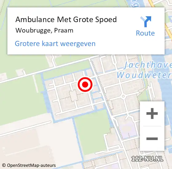 Locatie op kaart van de 112 melding: Ambulance Met Grote Spoed Naar Woubrugge, Praam op 31 december 2016 09:30