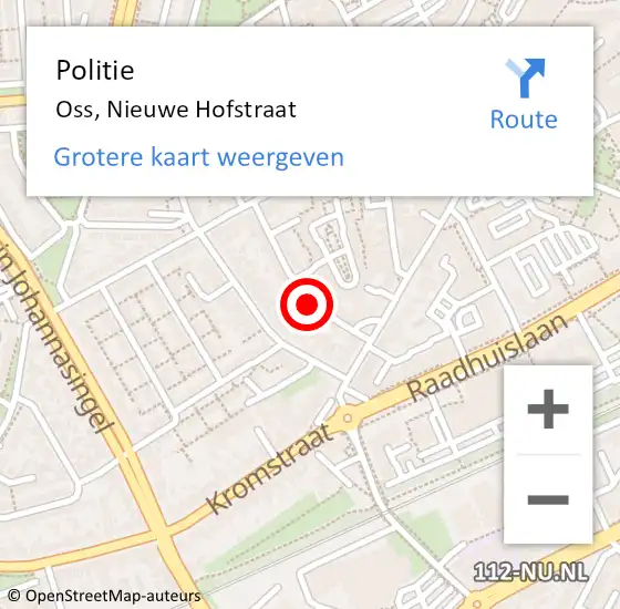 Locatie op kaart van de 112 melding: Politie Oss, Nieuwe Hofstraat op 31 december 2016 10:10