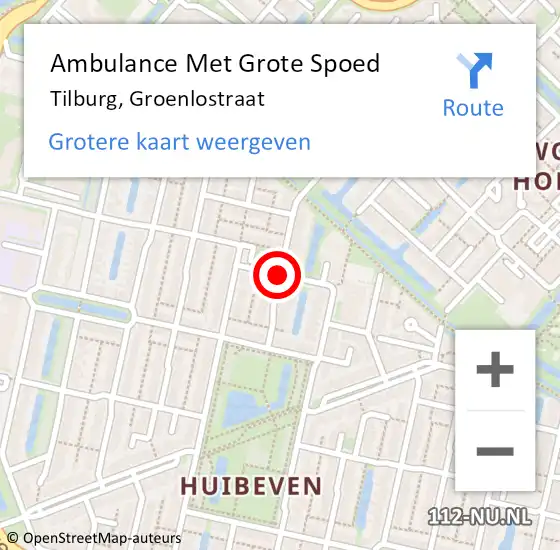 Locatie op kaart van de 112 melding: Ambulance Met Grote Spoed Naar Tilburg, Groenlostraat op 31 december 2016 11:02