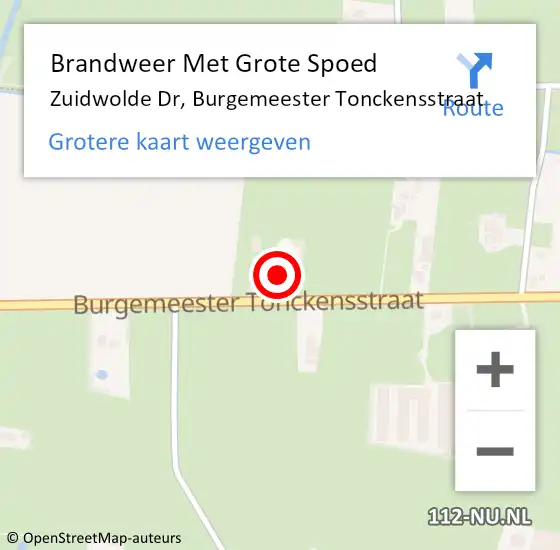 Locatie op kaart van de 112 melding: Brandweer Met Grote Spoed Naar Zuidwolde Dr, Burgemeester Tonckensstraat op 31 december 2016 12:13