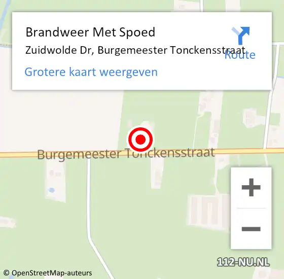 Locatie op kaart van de 112 melding: Brandweer Met Spoed Naar Zuidwolde Dr, Burgemeester Tonckensstraat op 31 december 2016 12:58