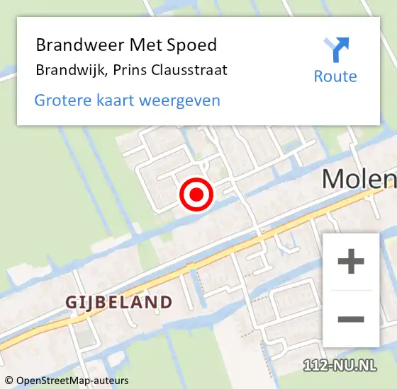 Locatie op kaart van de 112 melding: Brandweer Met Spoed Naar Brandwijk, Prins Clausstraat op 31 december 2016 13:48