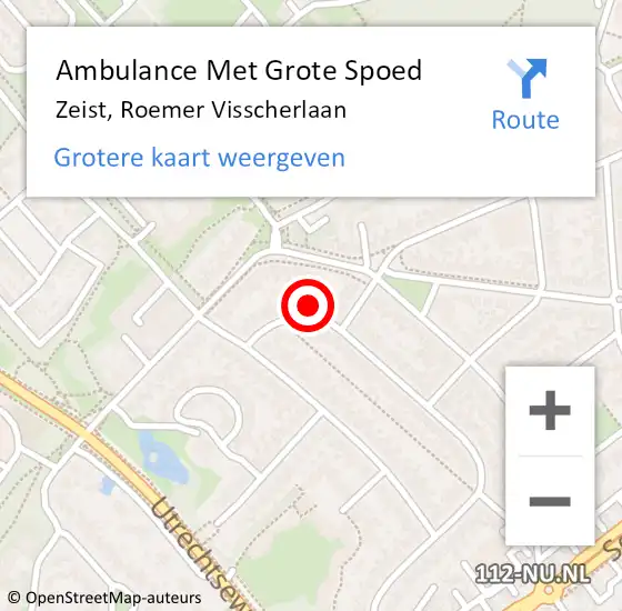 Locatie op kaart van de 112 melding: Ambulance Met Grote Spoed Naar Zeist, Roemer Visscherlaan op 31 december 2016 14:51