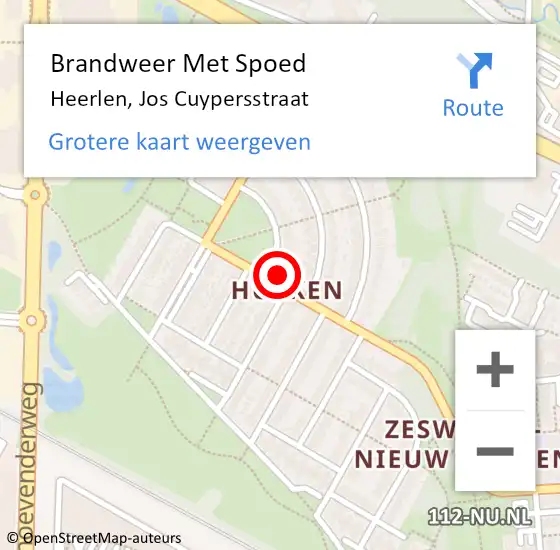 Locatie op kaart van de 112 melding: Brandweer Met Spoed Naar Heerlen, Jos Cuypersstraat op 31 december 2016 15:03