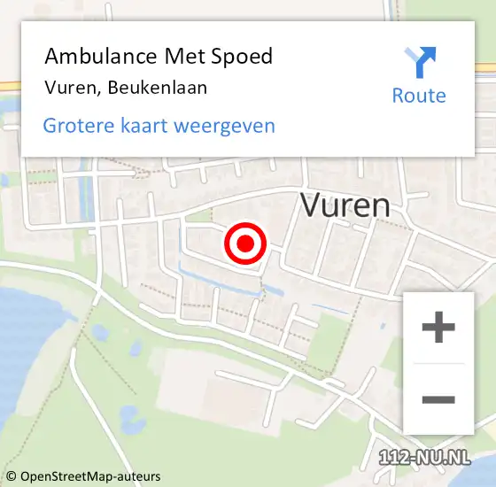 Locatie op kaart van de 112 melding: Ambulance Met Spoed Naar Vuren, Beukenlaan op 31 december 2016 15:40