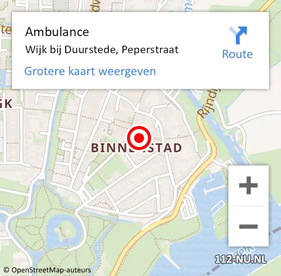 Locatie op kaart van de 112 melding: Ambulance Wijk bij Duurstede, Peperstraat op 31 december 2016 16:11