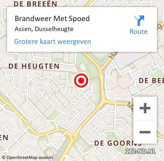 Locatie op kaart van de 112 melding: Brandweer Met Spoed Naar Assen, Dusselheugte op 31 december 2016 16:11