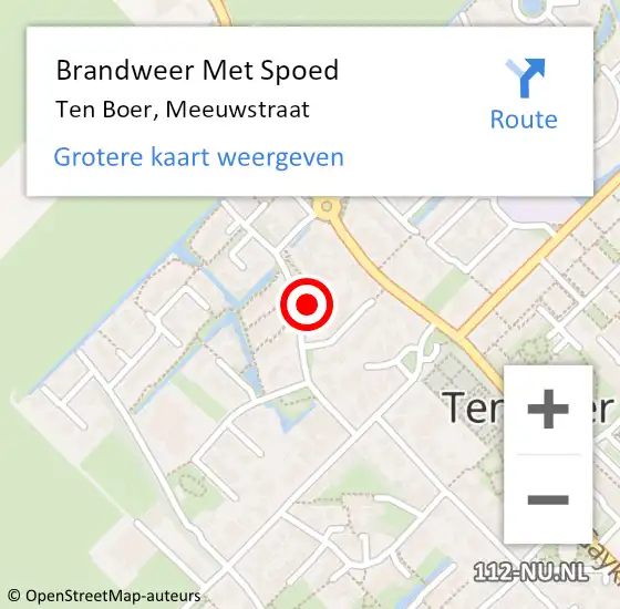 Locatie op kaart van de 112 melding: Brandweer Met Spoed Naar Ten Boer, Meeuwstraat op 31 december 2016 17:22