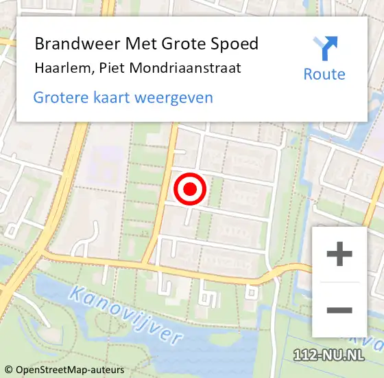 Locatie op kaart van de 112 melding: Brandweer Met Grote Spoed Naar Haarlem, Piet Mondriaanstraat op 31 december 2016 18:21