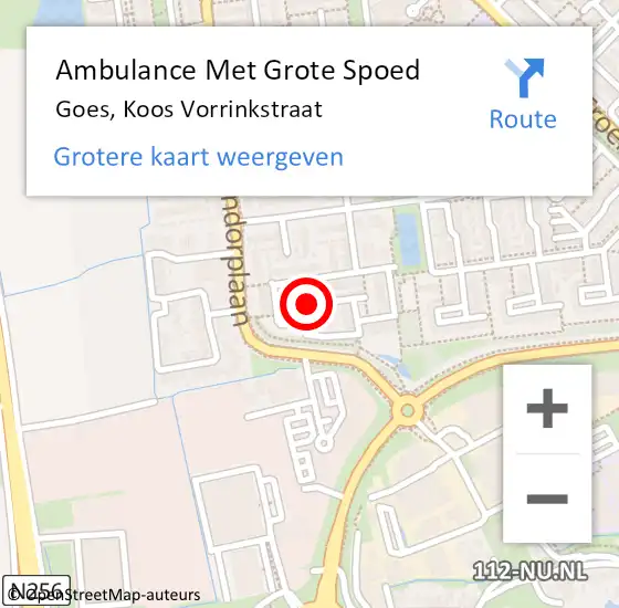 Locatie op kaart van de 112 melding: Ambulance Met Grote Spoed Naar Goes, Koos Vorrinkstraat op 31 december 2016 19:43