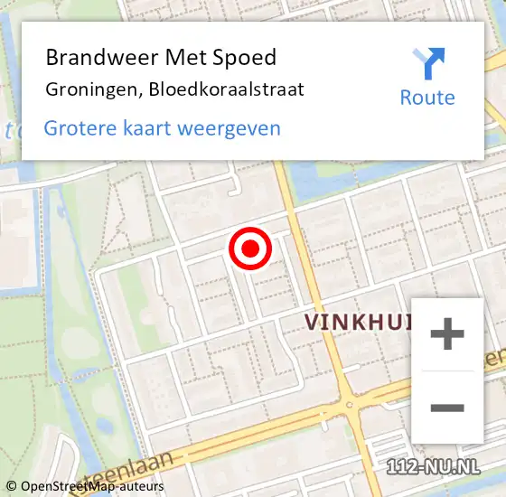 Locatie op kaart van de 112 melding: Brandweer Met Spoed Naar Groningen, Bloedkoraalstraat op 31 december 2016 19:50