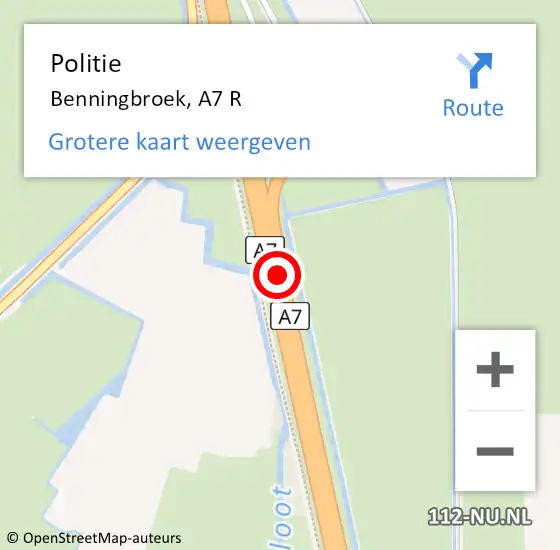Locatie op kaart van de 112 melding: Politie Benningbroek, A7 R op 31 december 2016 20:31