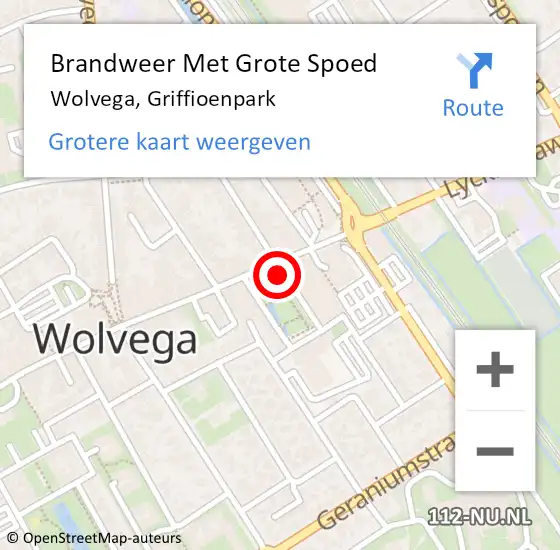 Locatie op kaart van de 112 melding: Brandweer Met Grote Spoed Naar Wolvega, Griffioenpark op 6 januari 2014 13:05