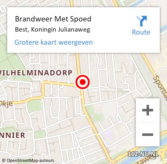 Locatie op kaart van de 112 melding: Brandweer Met Spoed Naar Best, Koningin Julianaweg op 31 december 2016 20:40