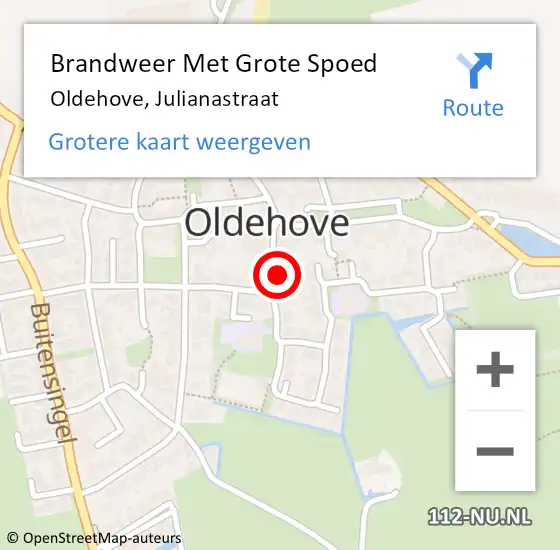 Locatie op kaart van de 112 melding: Brandweer Met Grote Spoed Naar Oldehove, Julianastraat op 31 december 2016 20:46