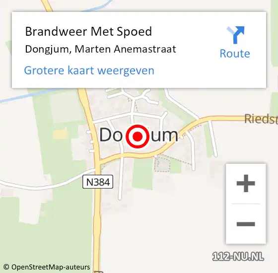 Locatie op kaart van de 112 melding: Brandweer Met Spoed Naar Dongjum, Marten Anemastraat op 31 december 2016 21:04