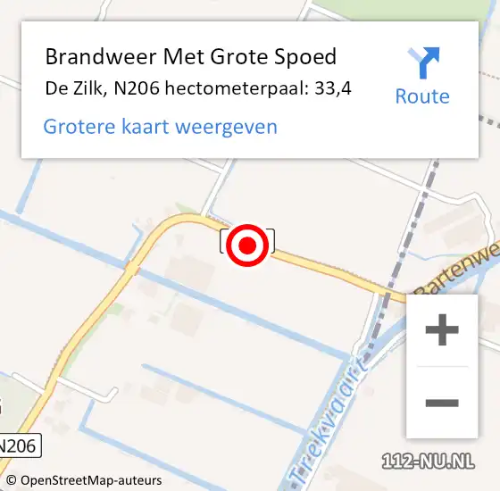 Locatie op kaart van de 112 melding: Brandweer Met Grote Spoed Naar De Zilk, N206 hectometerpaal: 33,4 op 31 december 2016 21:05