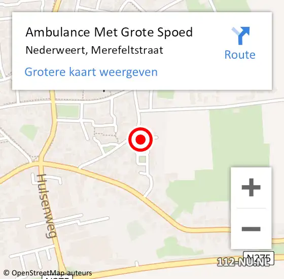 Locatie op kaart van de 112 melding: Ambulance Met Grote Spoed Naar Nederweert, Merefeltstraat op 31 december 2016 21:13