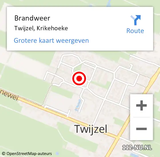 Locatie op kaart van de 112 melding: Brandweer Twijzel, Krikehoeke op 31 december 2016 21:37
