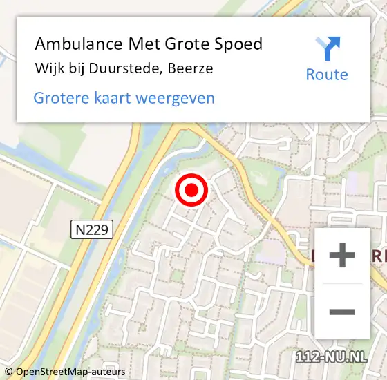 Locatie op kaart van de 112 melding: Ambulance Met Grote Spoed Naar Wijk bij Duurstede, Beerze op 31 december 2016 21:56