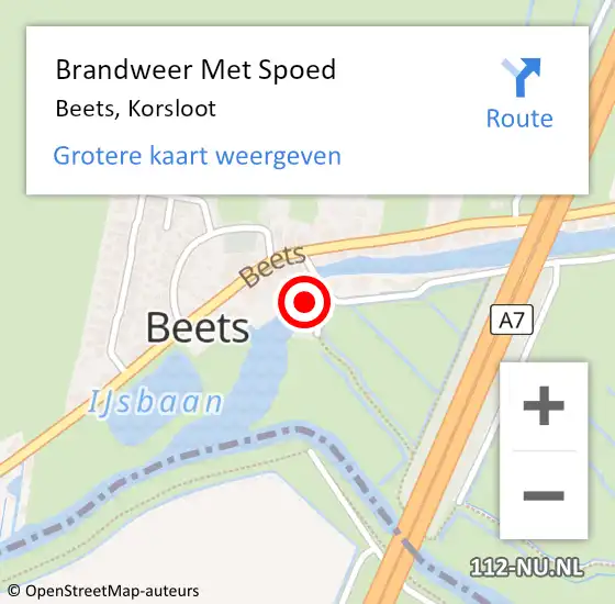 Locatie op kaart van de 112 melding: Brandweer Met Spoed Naar Beets, Korsloot op 31 december 2016 22:00