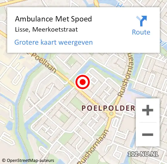 Locatie op kaart van de 112 melding: Ambulance Met Spoed Naar Lisse, Meerkoetstraat op 31 december 2016 22:10