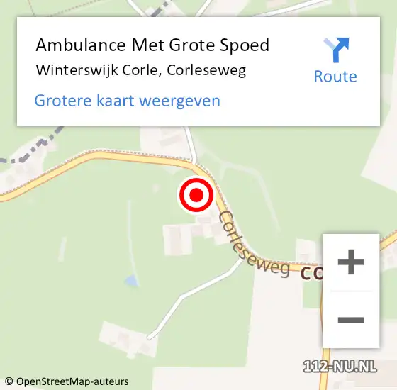 Locatie op kaart van de 112 melding: Ambulance Met Grote Spoed Naar Winterswijk Corle, Corleseweg op 31 december 2016 22:17