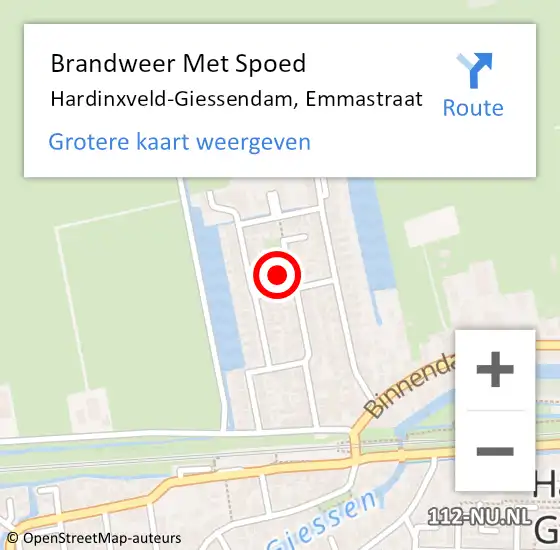 Locatie op kaart van de 112 melding: Brandweer Met Spoed Naar Hardinxveld-Giessendam, Emmastraat op 31 december 2016 23:10