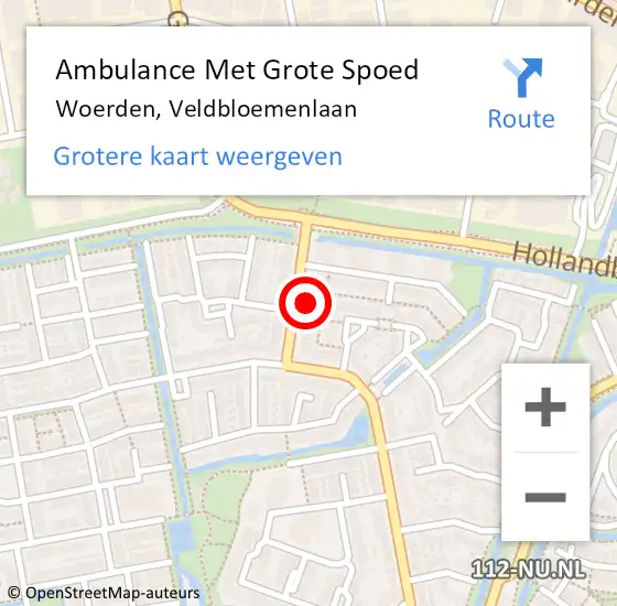 Locatie op kaart van de 112 melding: Ambulance Met Grote Spoed Naar Woerden, Veldbloemenlaan op 31 december 2016 23:35