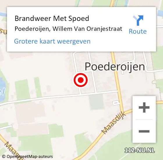 Locatie op kaart van de 112 melding: Brandweer Met Spoed Naar Poederoijen, Willem Van Oranjestraat op 1 januari 2017 01:36