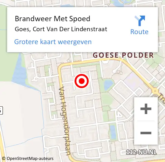 Locatie op kaart van de 112 melding: Brandweer Met Spoed Naar Goes, Cort Van Der Lindenstraat op 1 januari 2017 02:05