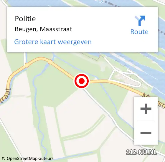 Locatie op kaart van de 112 melding: Politie Beugen, Maasstraat op 6 januari 2014 13:56