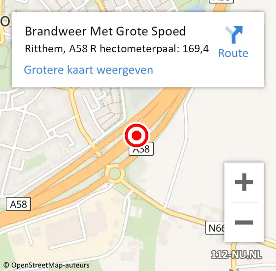 Locatie op kaart van de 112 melding: Brandweer Met Grote Spoed Naar Ritthem, A58 R hectometerpaal: 167,9 op 1 januari 2017 02:52